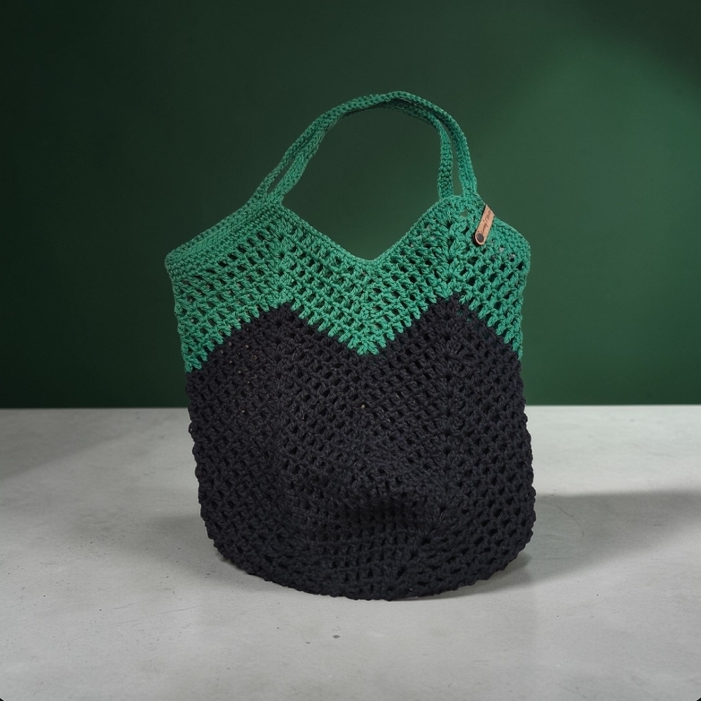 Crochet Chevron Market Medium Tote Bag